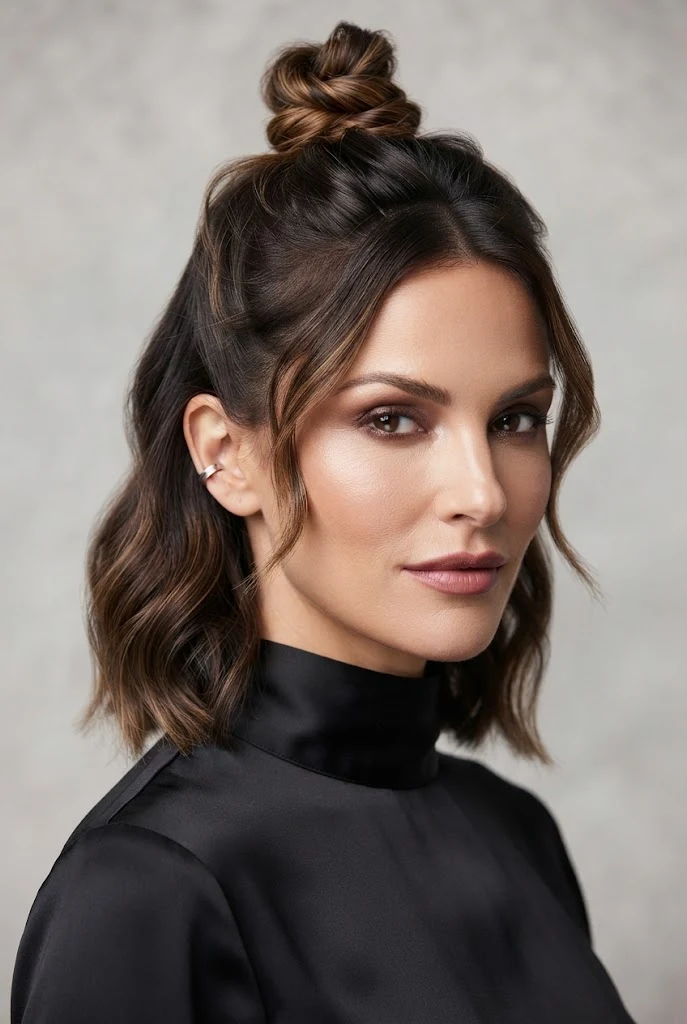 The Half-Up Mini Top Knot — short hair tied-back styles style outfit