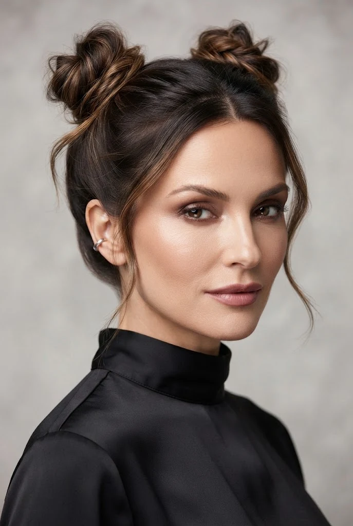 The Textured Messy Space Buns — short hair tied-back styles style outfit