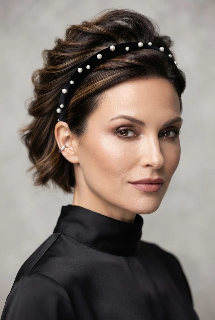 The Headband-Assisted Mock Updo — short hair tied-back styles style outfit