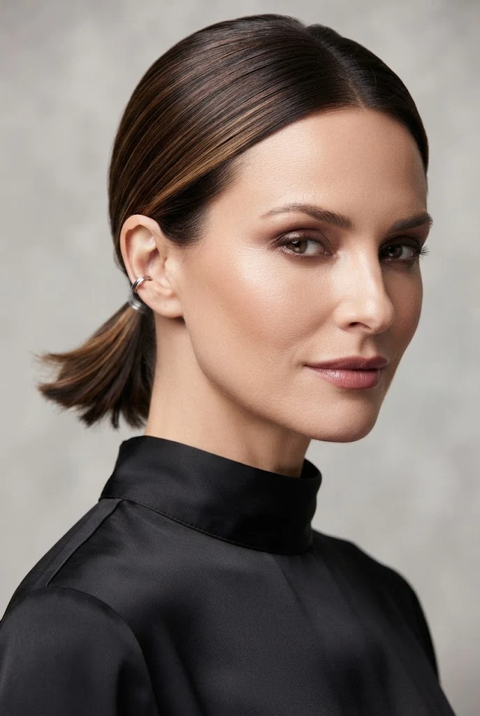 The Low Micro-Ponytail — short hair tied-back styles style outfit
