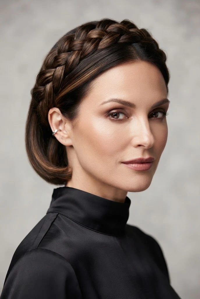 The Braided Halo Crown for Bobs — short hair tied-back styles style outfit