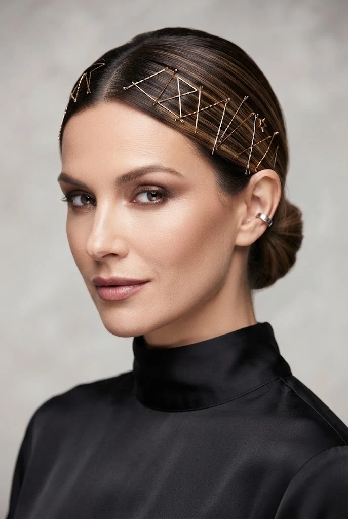 The Crossed Bobby-Pin Geometric Art — short hair tied-back styles style outfit