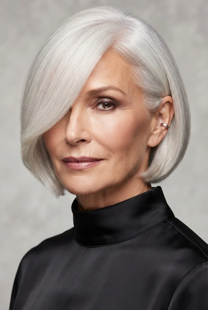The Polished Side-Swept Bob — short hair worn down style outfit
