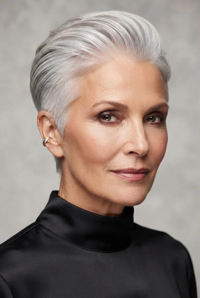 The Sleek Silver Taper — short hair worn down style outfit