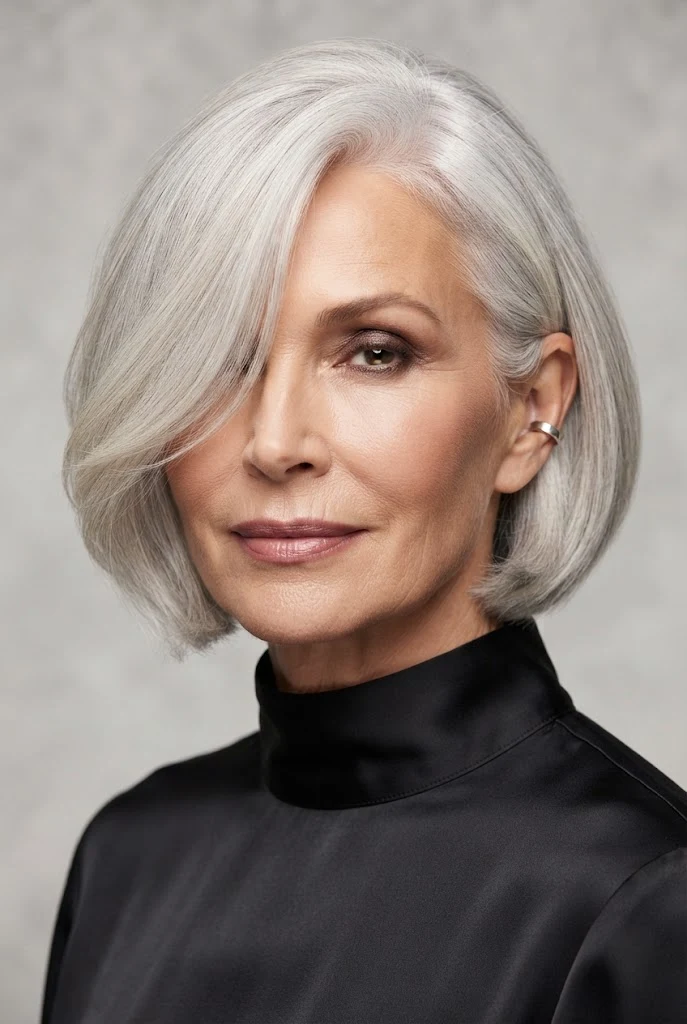 The Sweeping Side-Parted Bob — short hair worn down style outfit