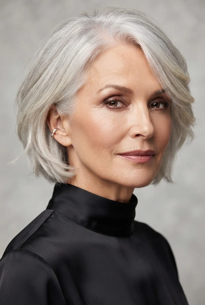 The Soft Feathered Bob — short hair worn down style outfit
