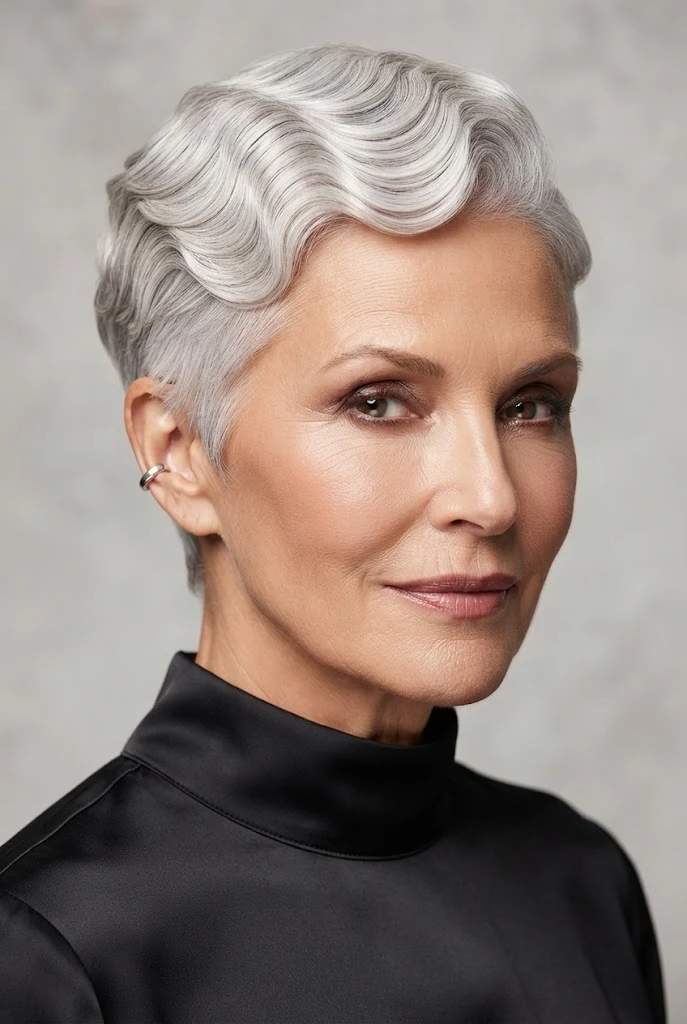 The Classic Finger-Waved Crop — short hair worn down style outfit