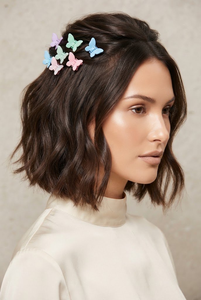 The Butterfly Clip Half-Up — short hairstyle ideas style outfit