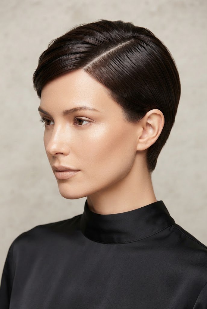 The Sleek Side-Parted Crop — short hairstyle ideas style outfit