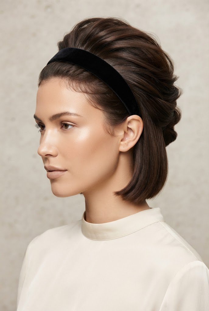 The Headband-Assisted Faux-Back — short hairstyle ideas style outfit