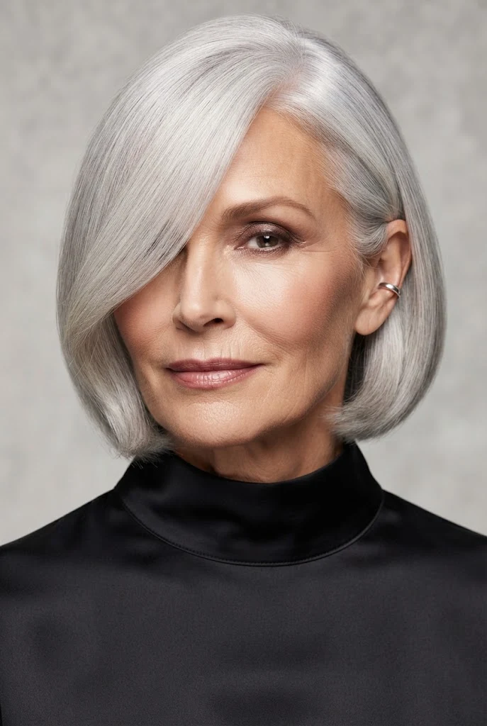 The Polished Side-Swept Bob — short hairstyles for grandmothers style outfit