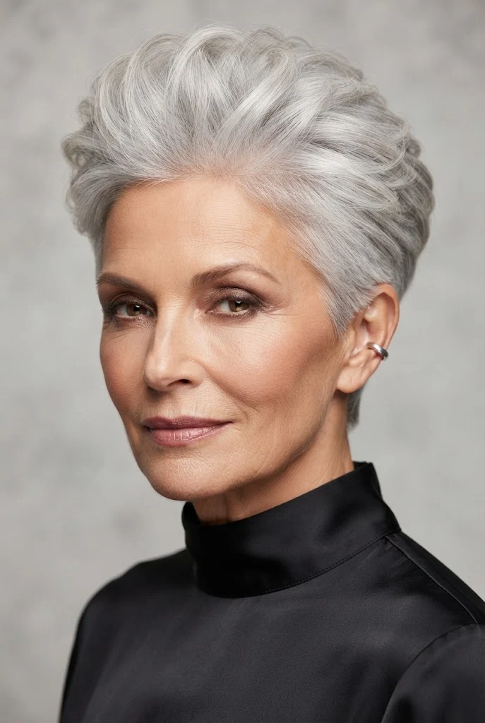 The Voluminous Crown Crop — short hairstyles for grandmothers style outfit