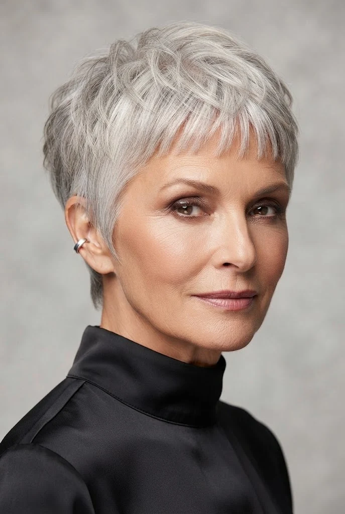 The Textured Crop with Micro-Bangs — short hairstyles for grandmothers style outfit
