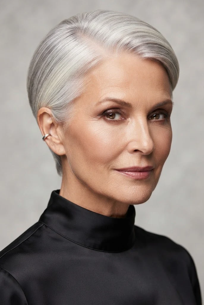 The Sleek Silver Taper — short hairstyles for grandmothers style outfit