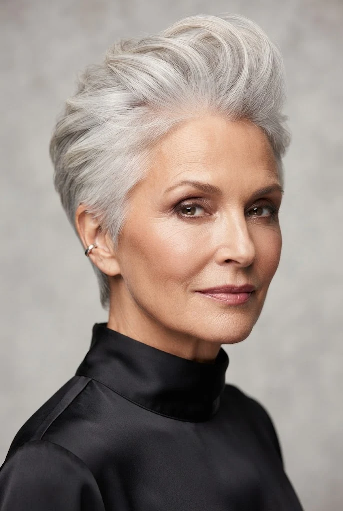 The Chic Tapered Silver Quiff — short hairstyles for grandmothers style outfit