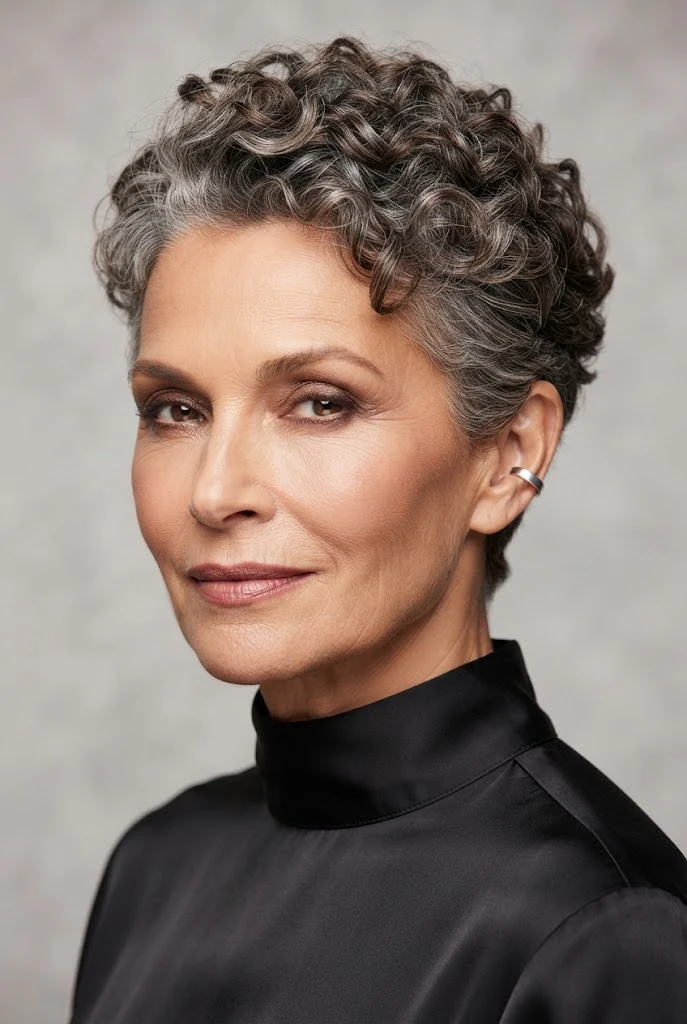 The Curly Salt-and-Pepper Crop — short hairstyles for grandmothers style outfit