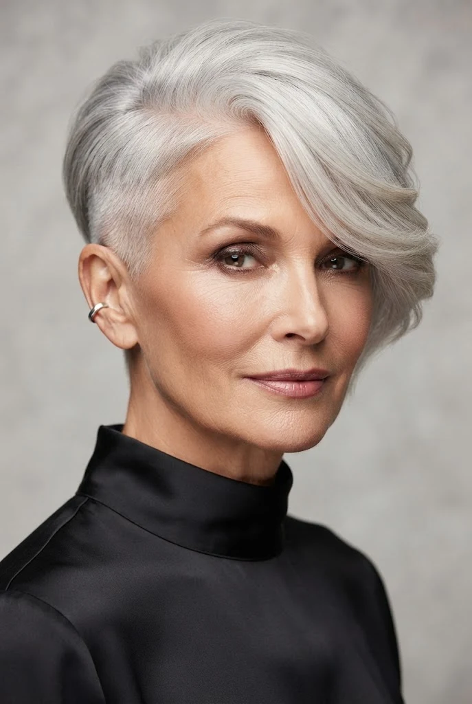The Asymmetrical Chic Undercut — short hairstyles for grandmothers style outfit