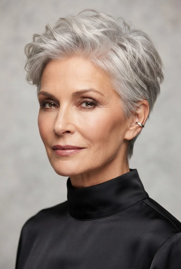 The Tousled Volume Pixie — short hairstyles for grandmothers style outfit