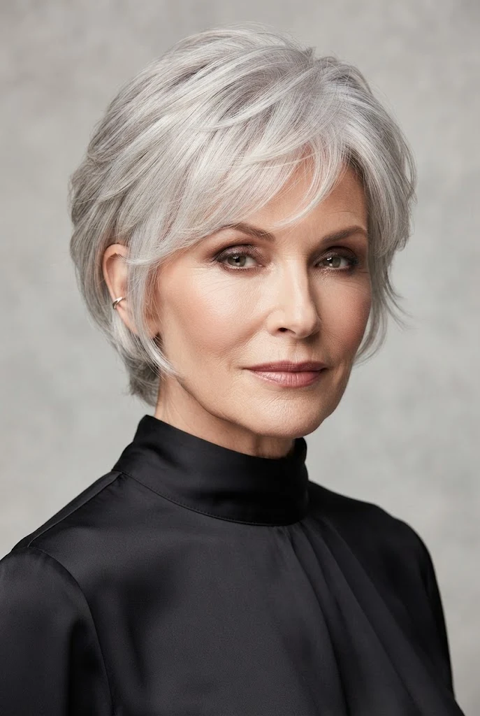 The Feathered Wispy Pageboy — short hairstyles for older women style outfit