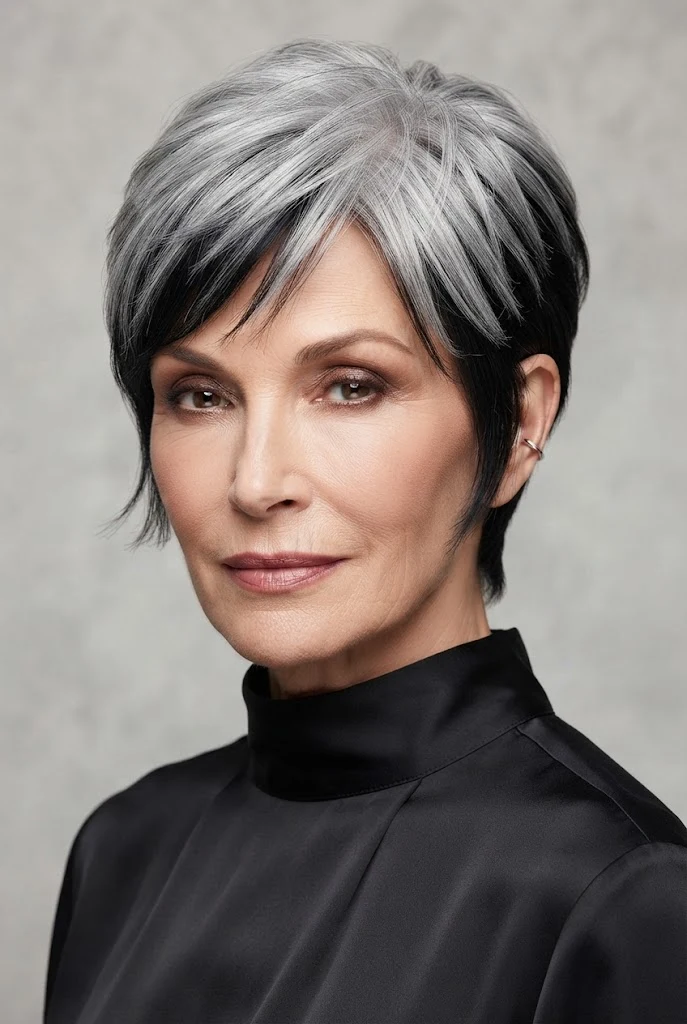 The Dimensional Two-Tone Cropped Cut — short hairstyles for older women style outfit