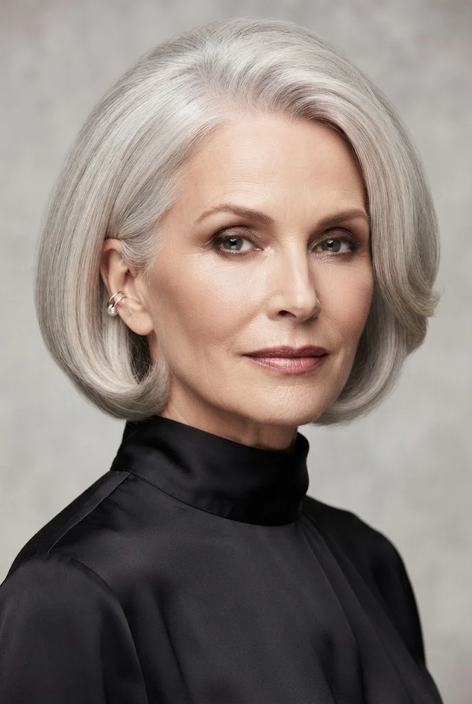 The Classic Voluminous Bob — short hairstyles for older women style outfit