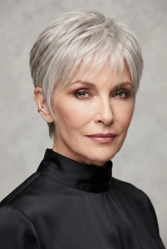 The Textured Crop with Soft Bangs — short hairstyles for older women style outfit