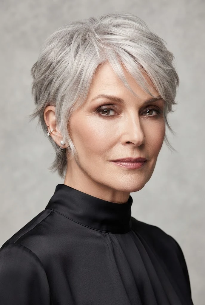 The Layered Shaggy Crop — short hairstyles for older women style outfit