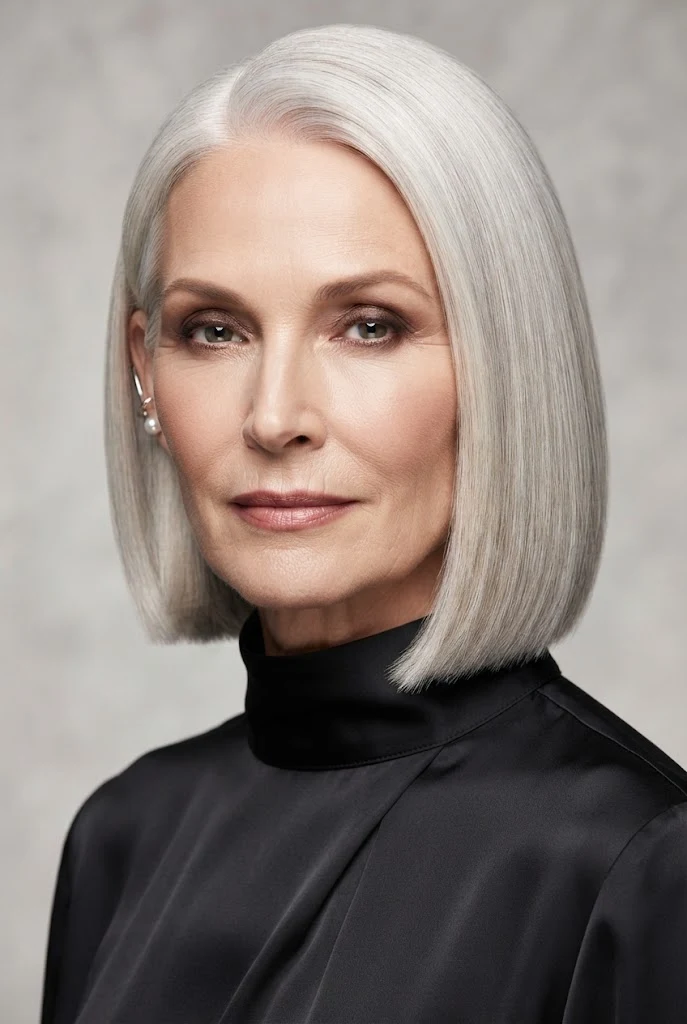 The Sleek Chin-Length Blunt Bob — short hairstyles for older women style outfit