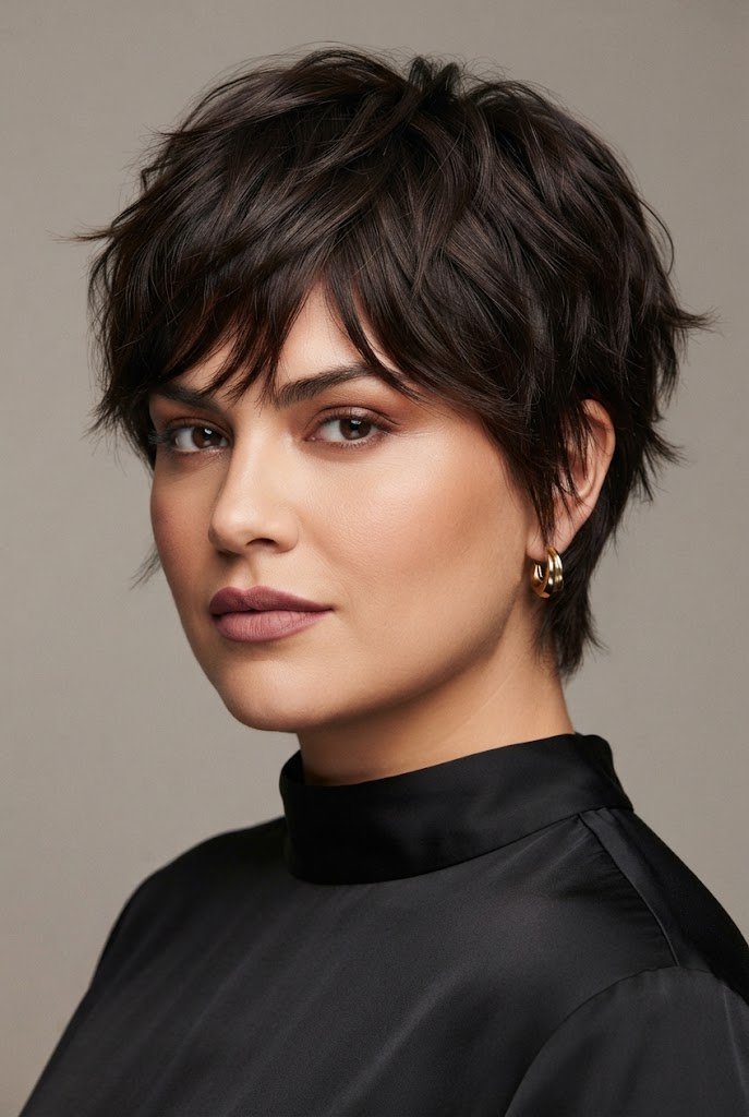 Messy Layered Crop — Short hairstyles for round faces style outfit