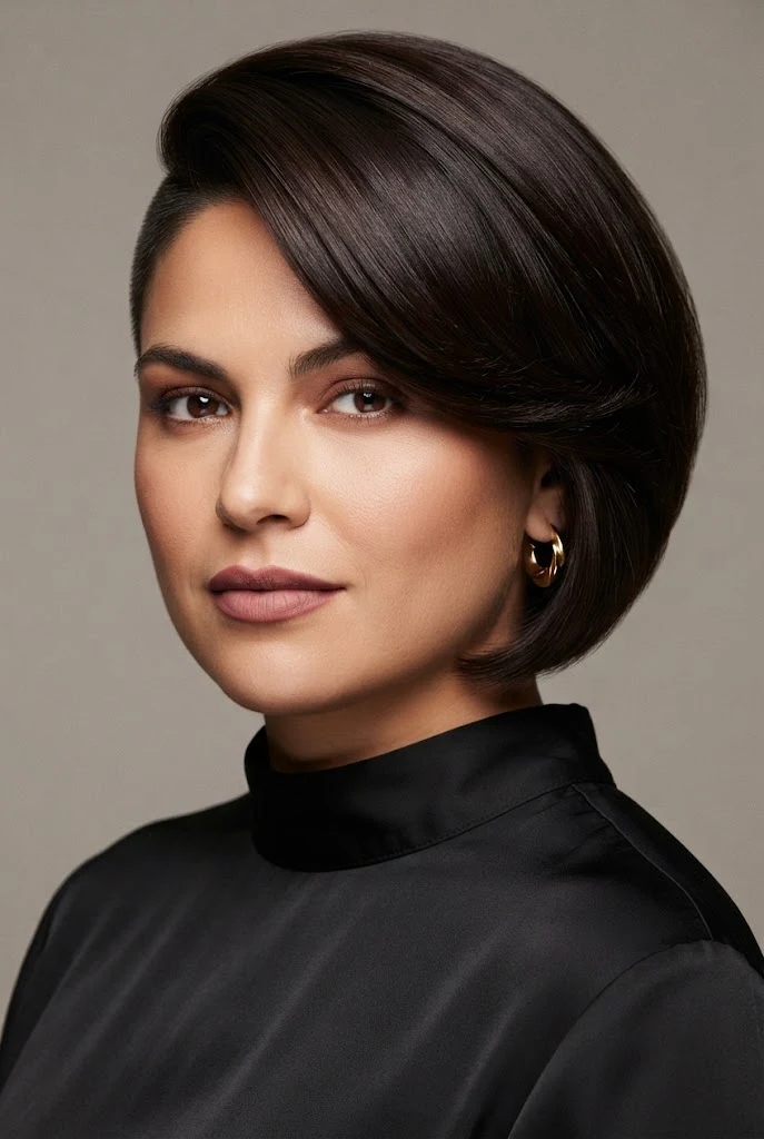 Undercut Bob with Side Sweeps — Short hairstyles for round faces style outfit