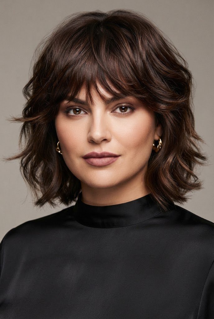 Soft Shaggy Bob with Airy Layers — Short hairstyles for round faces style outfit