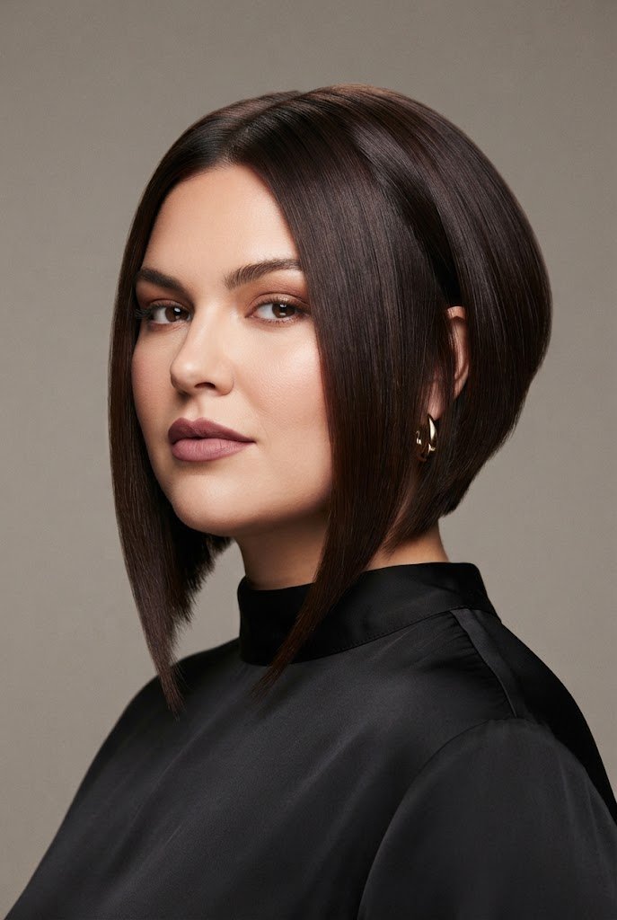 Angular A-Line Bob — Short hairstyles for round faces style outfit