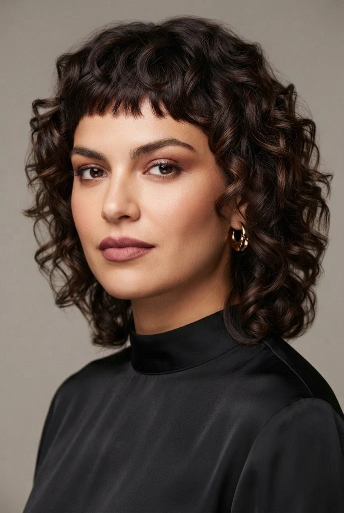 Curly Shag with Micro Fringe — Short hairstyles for round faces style outfit