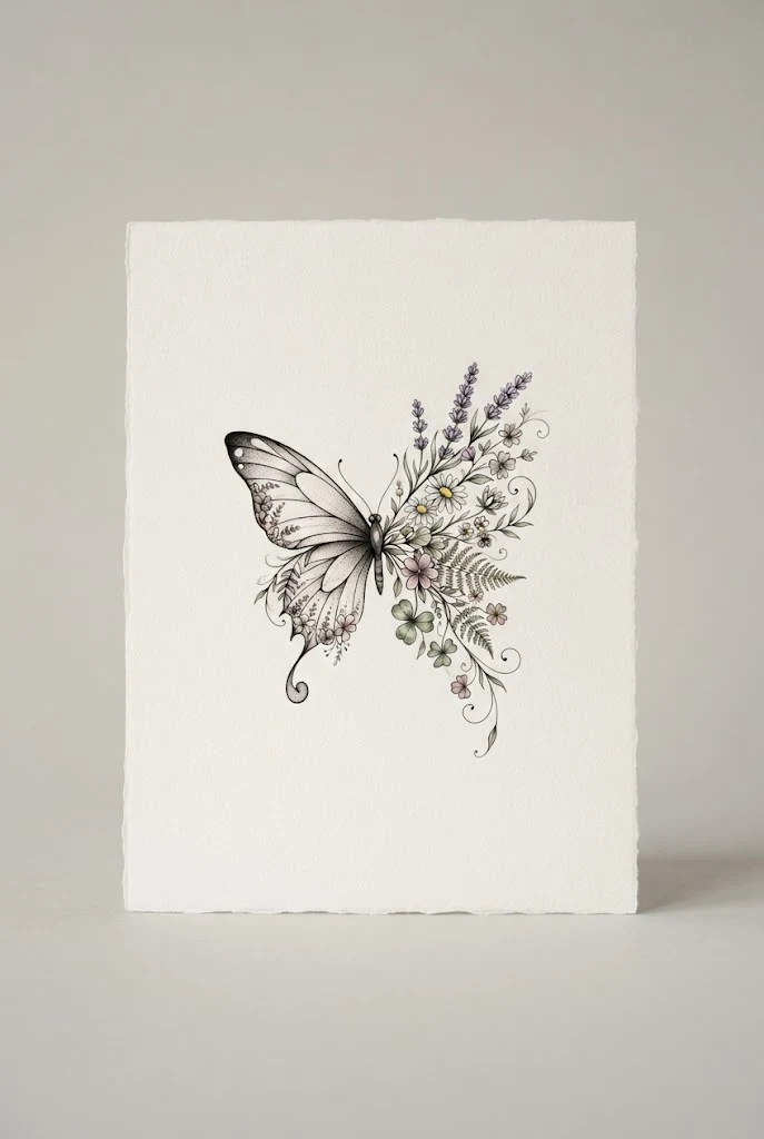 Botanical Wildflower and Wing Fusion — shoulder butterfly tattoo style outfit