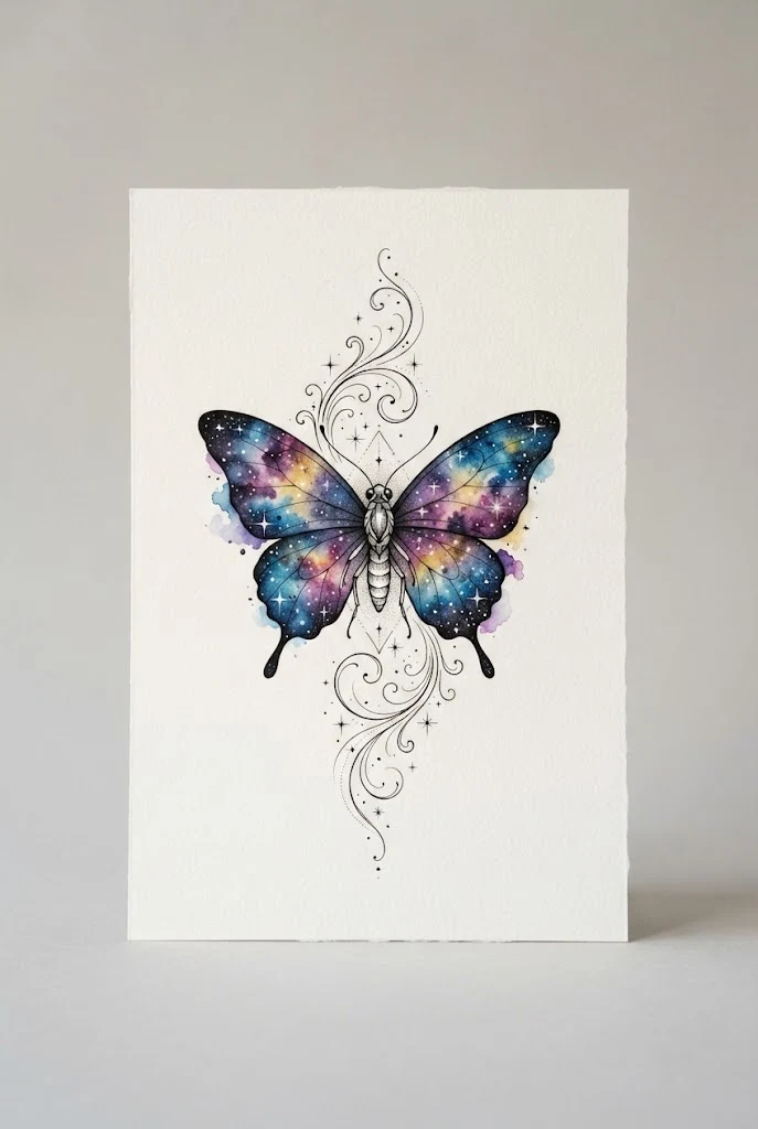 Watercolor Galaxy Cosmic Insect — shoulder butterfly tattoo style outfit
