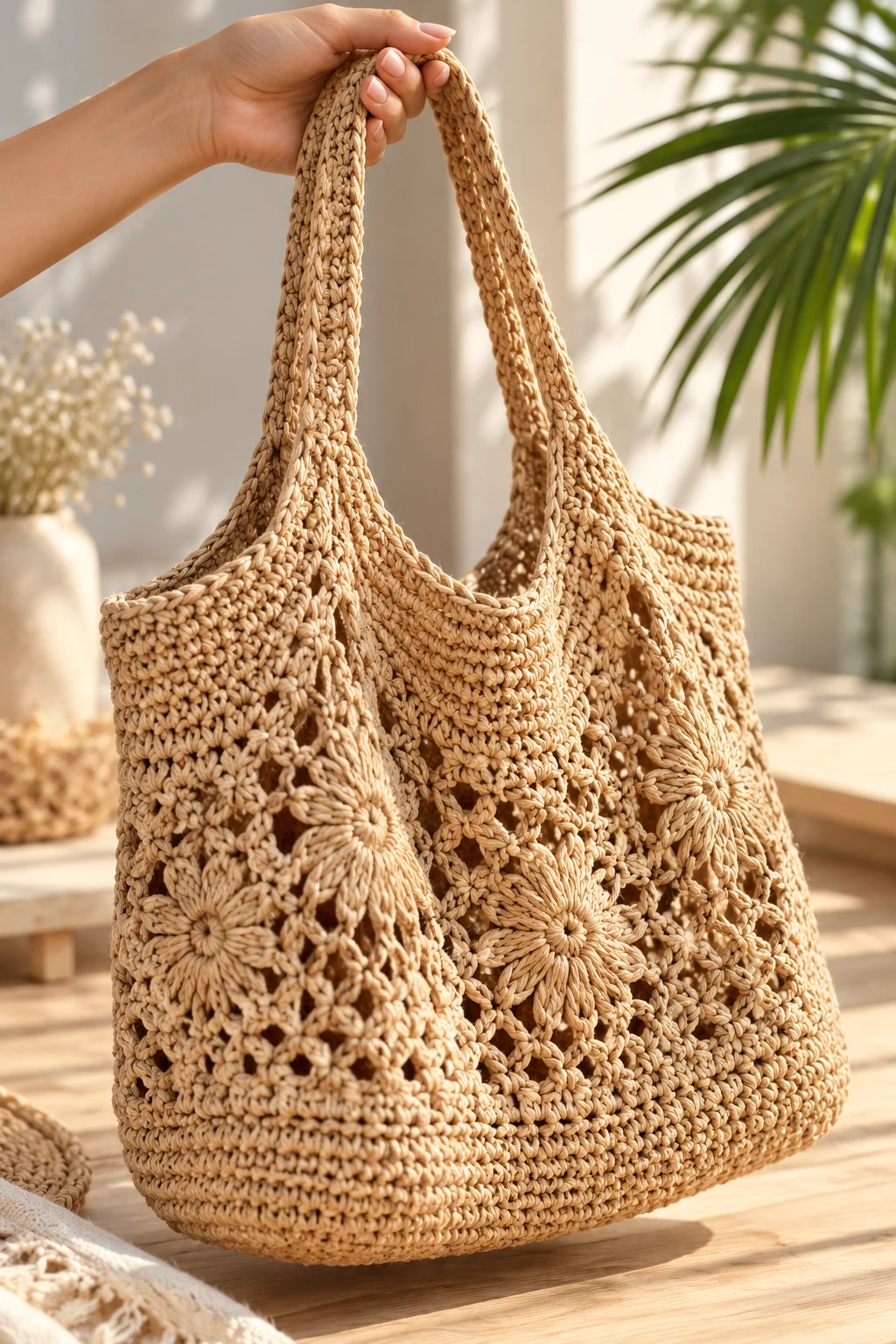 Natural Raffia Crochet Summer Bag — simple crochet bag pattern free style outfit