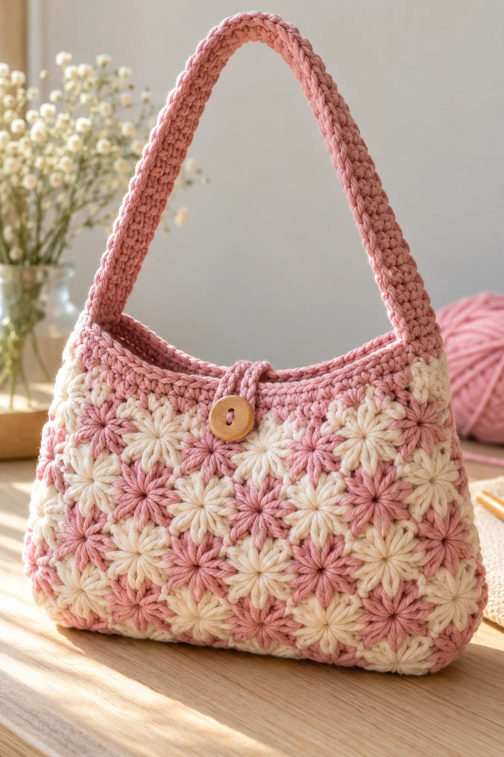 Textured Star Stitch Crochet Purse — simple crochet bag pattern free style outfit