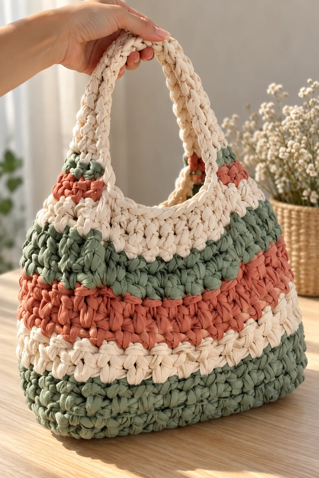 Recycled T-Shirt Yarn Crochet Bag — simple crochet bag pattern free style outfit