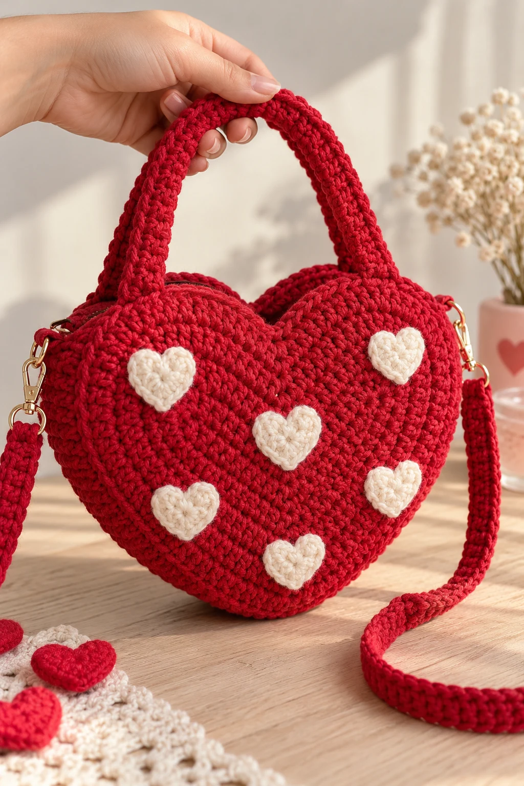 Heart-Shaped Valentine's Crochet Bag — simple crochet bag pattern free style outfit