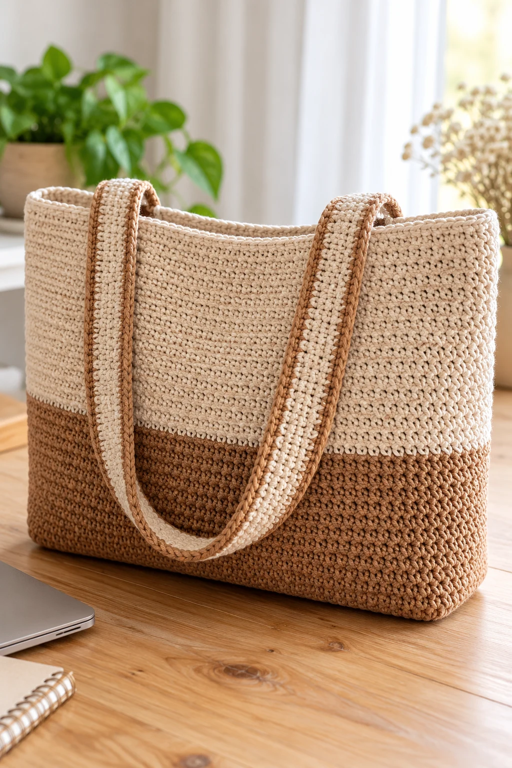 Two-Tone Crochet Laptop Tote — simple crochet bag pattern free style outfit