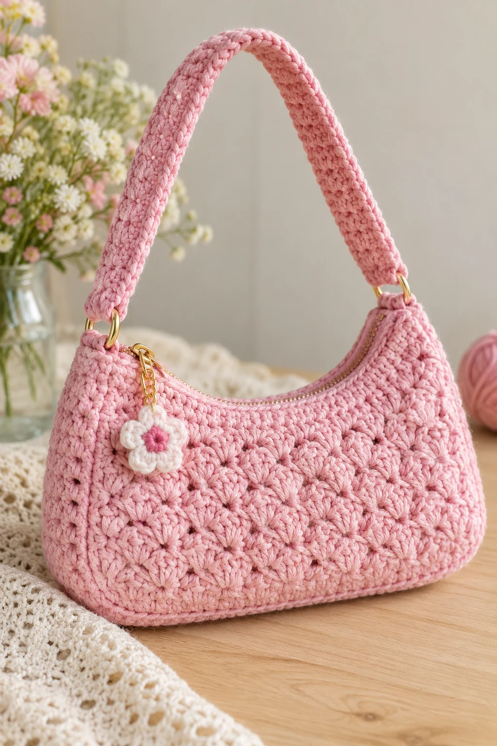 Pastel Pink Mini Shoulder Bag — simple crochet bag pattern free style outfit
