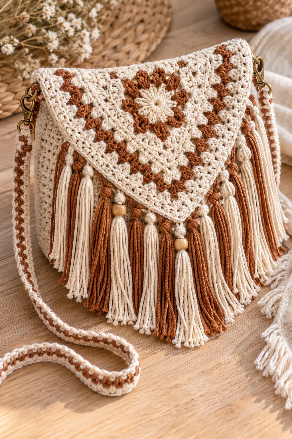 Boho Fringe Crochet Crossbody Bag — simple crochet bag pattern free style outfit