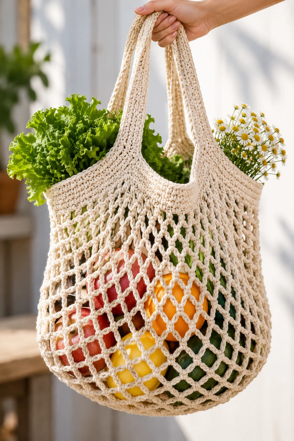 Easy Mesh Grocery Shopping Bag — simple crochet bag pattern free style outfit