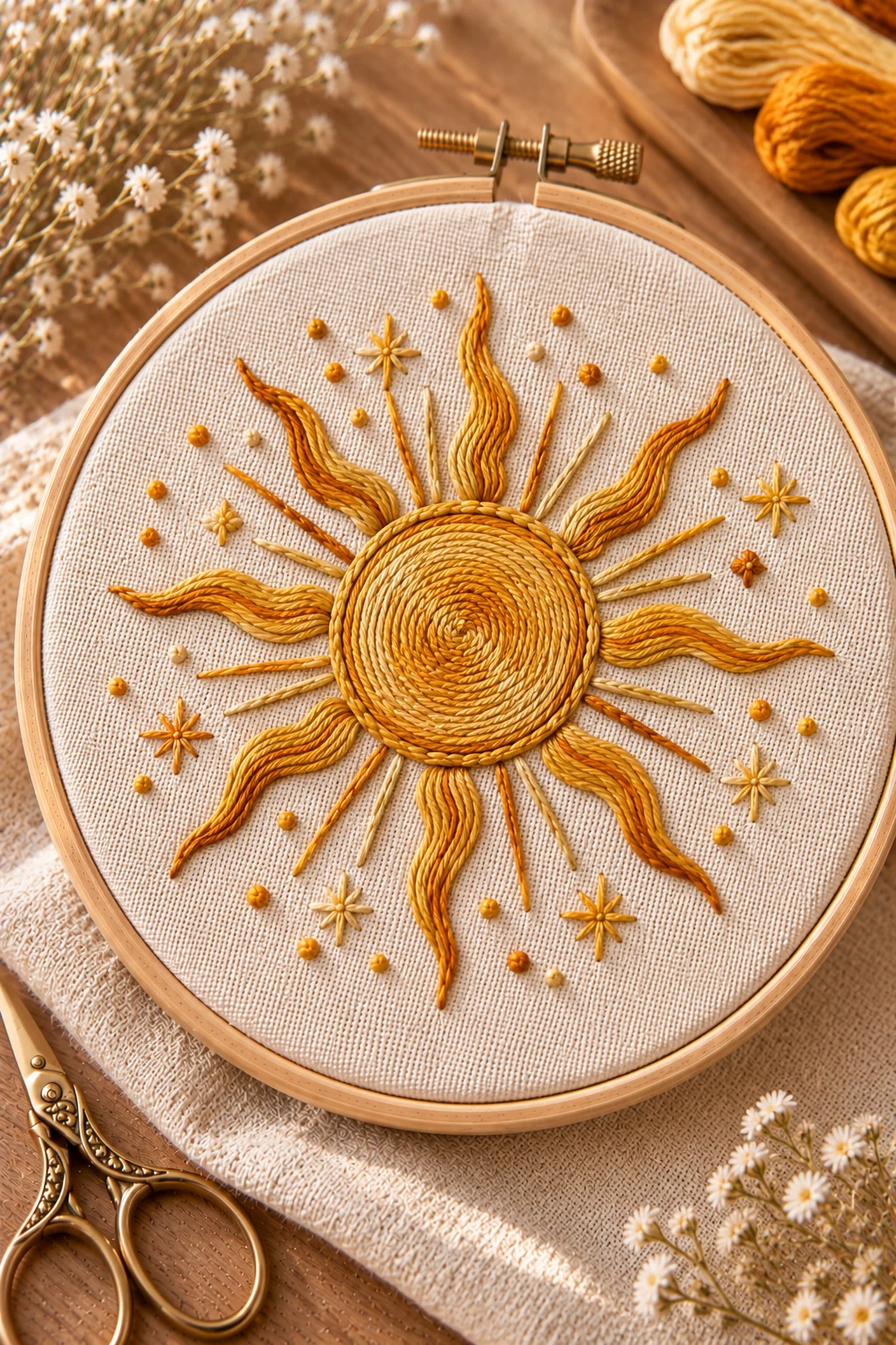 Minimalist Embroidered Sun — simple hand embroidery patterns style outfit