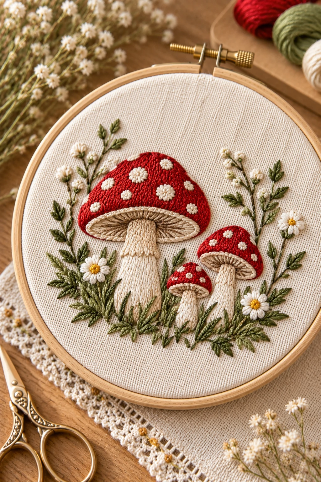 Cute Embroidered Mushrooms — simple hand embroidery patterns style outfit