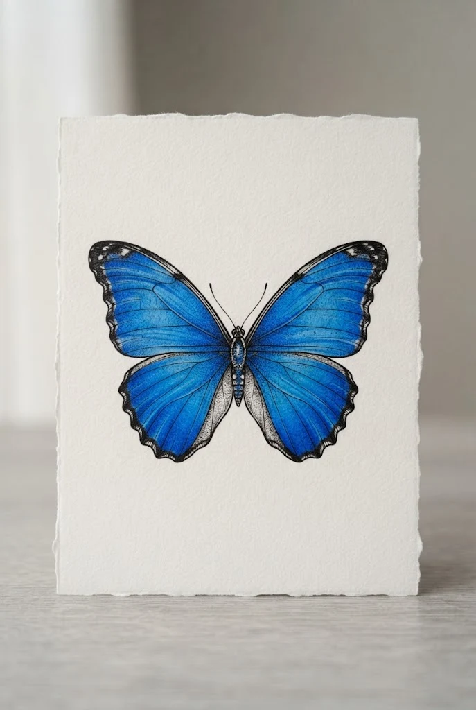 Vibrant Cobalt Blue Morpho — single butterfly tattoo style outfit