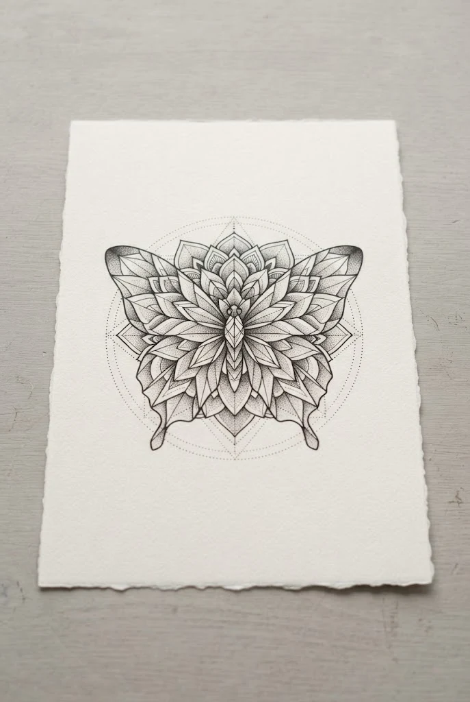 Geometric Symmetry Micro Piece — single butterfly tattoo style outfit