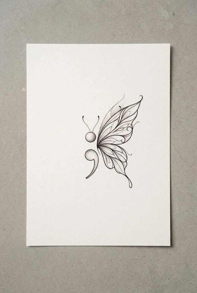 Minimalist Inner Wrist Semicolon Butterfly — small butterfly semicolon tattoo style outfit