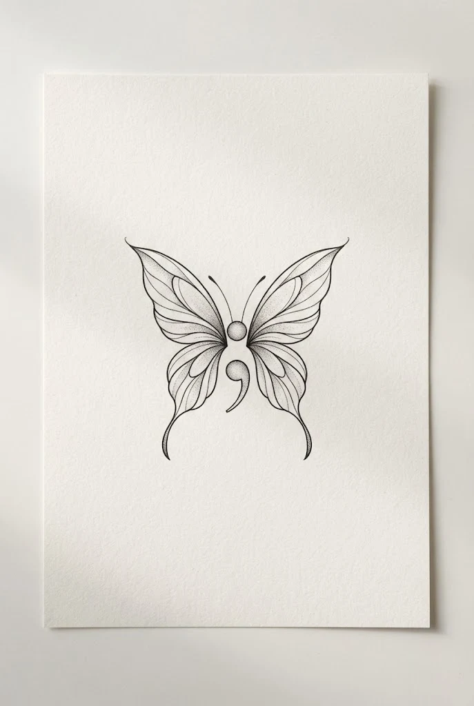 Finger Joint Semicolon Butterfly — small butterfly semicolon tattoo style outfit