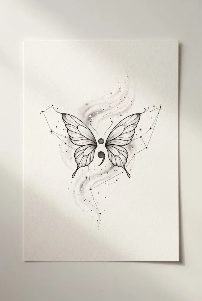 Collarbone Constellation Style Design — small butterfly semicolon tattoo style outfit